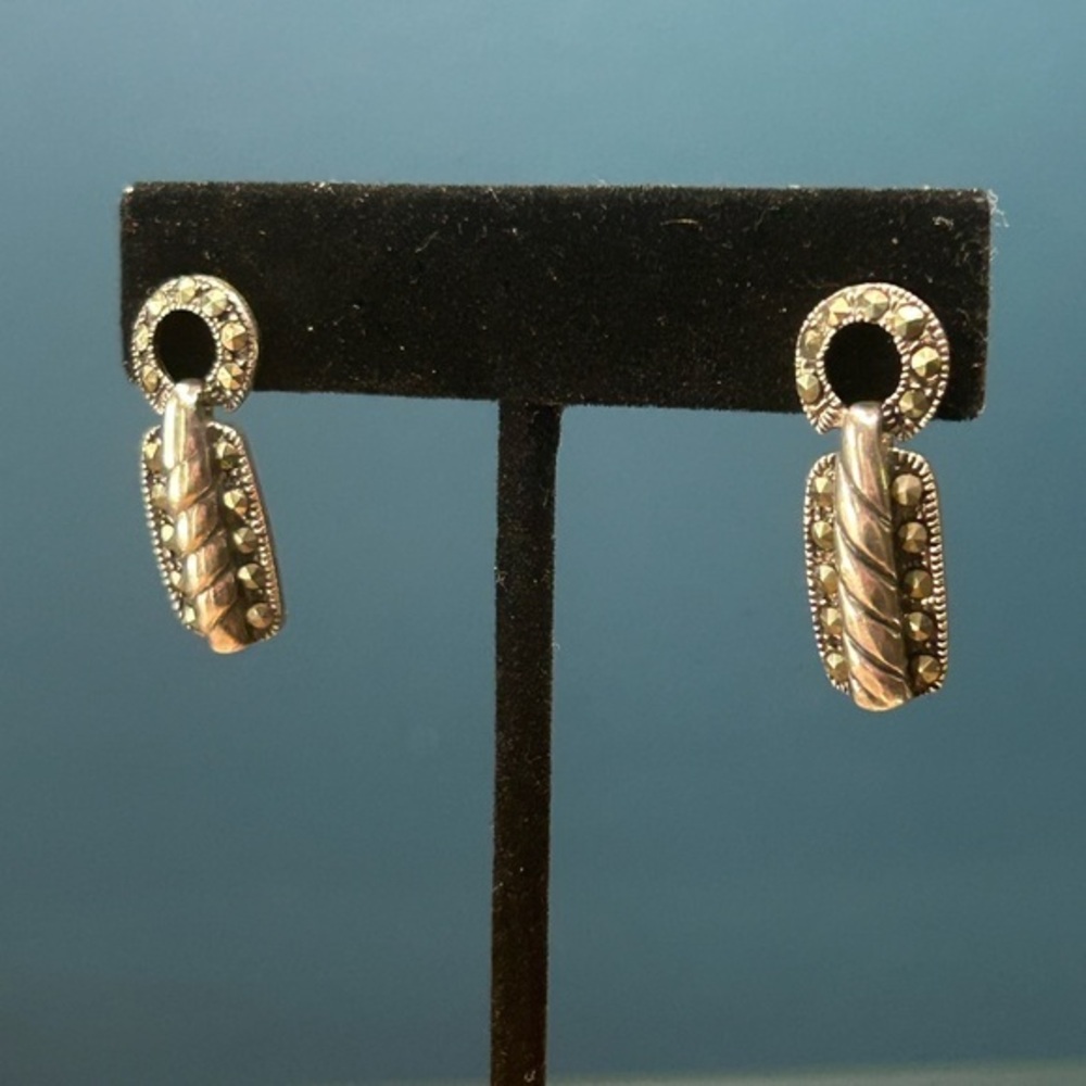 Marcasite Sterling Silver Dangle Earrings - Picture 8 of 8